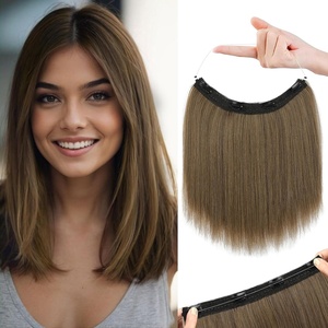image:imageREECHO Invisible Wire Hair Extensions with Thinner Softer Lace Weft 12 Short Straight Clips in Secret Hairpiece for Women 12 Inch Pack of 1  Golden Blonde with HighlightsAsh Brown