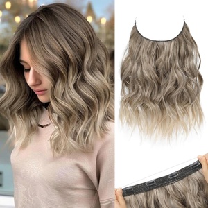 image:imageREECHO Invisible Wire Hair Extensions with Thinner Softer Lace Weft Chocolate Brown with Blonde Highlights 12 Inch Pack of 1Ash Brown with Blonde Ends