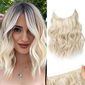 image:imageREECHO Invisible Wire Hair Extensions with Thinner Softer Lace Weft Chocolate Brown with Blonde Highlights 12 Inch Pack of 1Blonde