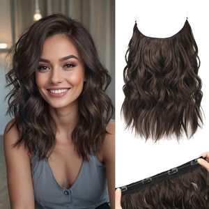 image:imageREECHO Invisible Wire Hair Extensions with Thinner Softer Lace Weft Chocolate Brown with Blonde Highlights 12 Inch Pack of 1Chocolate Brown