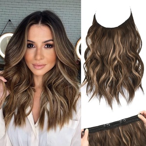 image:imageREECHO Invisible Wire Hair Extensions with Thinner Softer Lace Weft Chocolate Brown with Blonde Highlights 12 Inch Pack of 1Chocolate Brown with Blonde Highlights