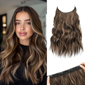 image:imageREECHO Invisible Wire Hair Extensions with Thinner Softer Lace Weft Chocolate Brown with Blonde Highlights 12 Inch Pack of 1Chocolate Brown with Highlights