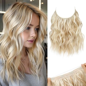 image:imageREECHO Invisible Wire Hair Extensions with Thinner Softer Lace Weft Chocolate Brown with Blonde Highlights 12 Inch Pack of 1Dirty Blonde