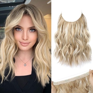 image:imageREECHO Invisible Wire Hair Extensions with Thinner Softer Lace Weft Chocolate Brown with Blonde Highlights 12 Inch Pack of 1Medium Blonde with Highlights