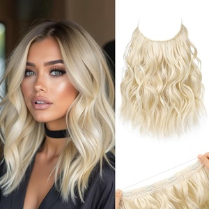 image:imageREECHO Invisible Wire Hair Extensions with Thinner Softer Lace Weft Chocolate Brown with Blonde Highlights 12 Inch Pack of 1Natural Blonde