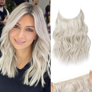 image:imageREECHO Invisible Wire Hair Extensions with Thinner Softer Lace Weft Chocolate Brown with Blonde Highlights 12 Inch Pack of 1Platinum Blonde
