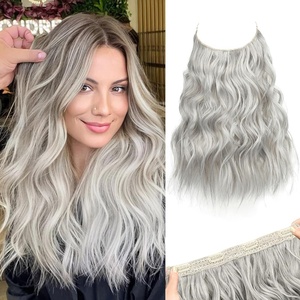 image:imageREECHO Invisible Wire Hair Extensions with Thinner Softer Lace Weft Chocolate Brown with Blonde Highlights 12 Inch Pack of 1Silver Grey