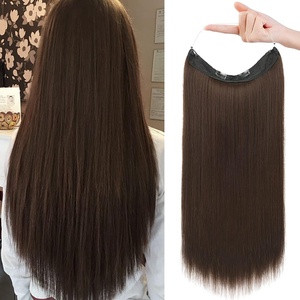 image:imageREECHO Invisible Wire Hair Extensions with Transparent Headband Adjustable Size Removable Secure Clips in Straight Secret Hairpiece for Women  Natural BlackDark Chocolate Brown