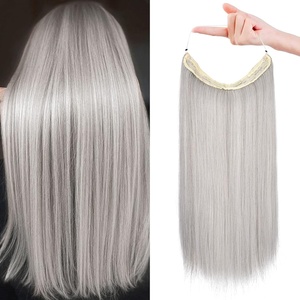 image:imageREECHO Invisible Wire Hair Extensions with Transparent Headband Adjustable Size Removable Secure Clips in Straight Secret Hairpiece for Women  Natural BlackGreyBrownSilverWhite Mixed
