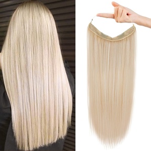 image:imageREECHO Invisible Wire Hair Extensions with Transparent Headband Adjustable Size Removable Secure Clips in Straight Secret Hairpiece for Women  Natural BlackLight Blonde