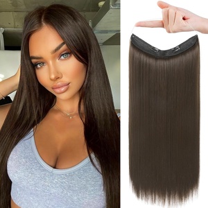image:imageREECHO Invisible Wire Hair Extensions with Transparent Headband Adjustable Size Removable Secure Clips in Straight Secret Hairpiece for Women  Natural BlackChestnut Brown