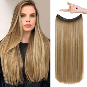 image:imageREECHO Invisible Wire Hair Extensions with Transparent Headband Adjustable Size Removable Secure Clips in Straight Secret Hairpiece for Women  Natural BlackLight Brown with Highlights