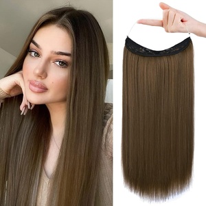 image:imageREECHO Invisible Wire Hair Extensions with Transparent Headband Adjustable Size Removable Secure Clips in Straight Secret Hairpiece for Women  Natural BlackChocolate Brown