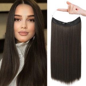 image:imageREECHO Invisible Wire Hair Extensions with Transparent Headband Adjustable Size Removable Secure Clips in Straight Secret Hairpiece for Women  Natural BlackCool Dark Brown