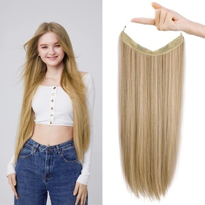 image:imageREECHO Invisible Wire Hair Extensions with Transparent Headband Adjustable Size Removable Secure Clips in Straight Secret Hairpiece for Women  Natural BlackHoney Bronde