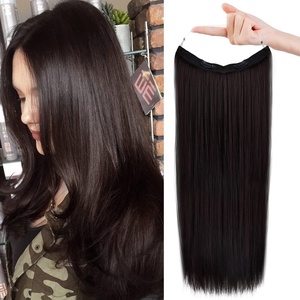 image:imageREECHO Invisible Wire Hair Extensions with Transparent Headband Adjustable Size Removable Secure Clips in Straight Secret Hairpiece for Women  Natural BlackDeep Brown