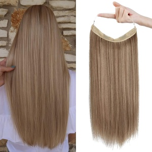image:imageREECHO Invisible Wire Hair Extensions with Transparent Headband Adjustable Size Removable Secure Clips in Straight Secret Hairpiece for Women  Natural BlackDark Blonde
