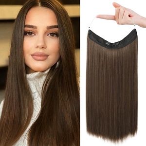image:imageREECHO Invisible Wire Hair Extensions with Transparent Headband Adjustable Size Removable Secure Clips in Straight Secret Hairpiece for Women  Natural BlackMedium Brown with Highlights