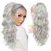 image:imageREECHO 24 Ponytail Extension Long Curly Claw Clip Ponytail Extension Jaw Clip in Pony Tails Natural Synthetic Hairpiece for Women Daily Medium Blonde with Blonde HighlightsSilver Grey