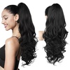 image:imageREECHO Ponytail Extension 24 Claw Clip in Long Curly Wavy Ponytail Hair Extension Jaw Clip on Pony Tails Hairpiece for Women  Medium Blonde with HighlightsNatural Black