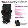 image:imageREECHO Ponytail Extension 24 Claw Clip in Long Curly Wavy Ponytail Hair Extension Jaw Clip on Pony Tails Hairpiece for Women  Medium Blonde with HighlightsNatural Black