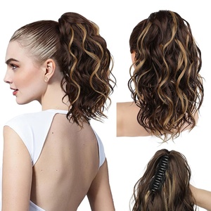 image:imageREECHO 24 Ponytail Extension Long Curly Claw Clip Ponytail Extension Jaw Clip in Pony Tails Natural Synthetic Hairpiece for Women Daily Medium Blonde with Blonde HighlightsDark Brown with Highlights