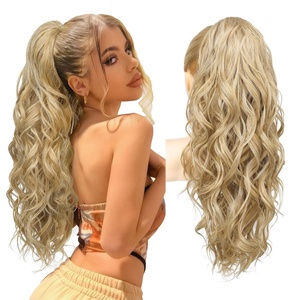 image:imageREECHO 24 Ponytail Extension Long Curly Claw Clip Ponytail Extension Jaw Clip in Pony Tails Natural Synthetic Hairpiece for Women Daily Medium Blonde with Blonde HighlightsGolden with Blonde Highlights