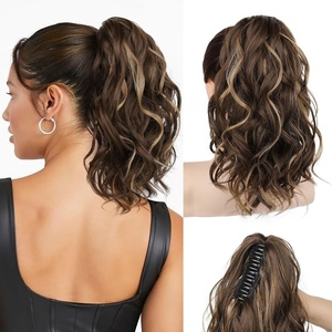 image:imageREECHO 24 Ponytail Extension Long Curly Claw Clip Ponytail Extension Jaw Clip in Pony Tails Natural Synthetic Hairpiece for Women Daily Medium Blonde with Blonde HighlightsChocolate Brown with Highlights