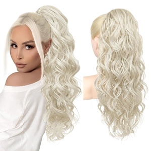 image:imageREECHO 24 Ponytail Extension Long Curly Claw Clip Ponytail Extension Jaw Clip in Pony Tails Natural Synthetic Hairpiece for Women Daily Medium Blonde with Blonde HighlightsPlatinum Blonde
