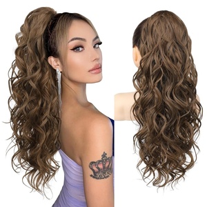 image:imageREECHO 24 Ponytail Extension Long Curly Claw Clip Ponytail Extension Jaw Clip in Pony Tails Natural Synthetic Hairpiece for Women Daily Medium Blonde with Blonde HighlightsGinger Brown