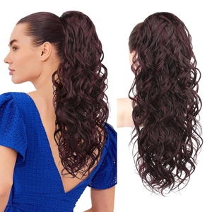 image:imageREECHO 24 Ponytail Extension Long Curly Claw Clip Ponytail Extension Jaw Clip in Pony Tails Natural Synthetic Hairpiece for Women Daily Medium Blonde with Blonde HighlightsBurgundy