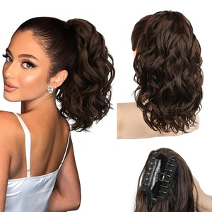 image:imageREECHO 24 Ponytail Extension Long Curly Claw Clip Ponytail Extension Jaw Clip in Pony Tails Natural Synthetic Hairpiece for Women Daily Medium Blonde with Blonde HighlightsDark Chocolate Brown