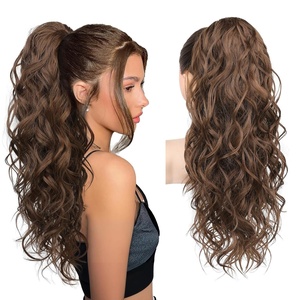 image:imageREECHO 24 Ponytail Extension Long Curly Claw Clip Ponytail Extension Jaw Clip in Pony Tails Natural Synthetic Hairpiece for Women Daily Medium Blonde with Blonde HighlightsMedium Chocolate Brown