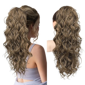 image:imageREECHO 24 Ponytail Extension Long Curly Claw Clip Ponytail Extension Jaw Clip in Pony Tails Natural Synthetic Hairpiece for Women Daily Medium Blonde with Blonde HighlightsAsh Brown