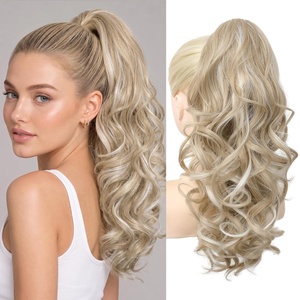 image:imageREECHO Ponytail Extension 24 Claw Clip in Long Curly Wavy Ponytail Hair Extension Jaw Clip on Pony Tails Hairpiece for Women  Medium Blonde with HighlightsAsh Blonde with Highlights