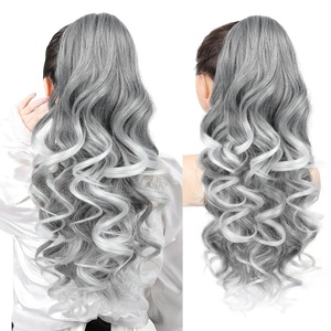 image:imageREECHO Ponytail Extension 24 Claw Clip in Long Curly Wavy Ponytail Hair Extension Jaw Clip on Pony Tails Hairpiece for Women  Medium Blonde with HighlightsGrey with White Ends