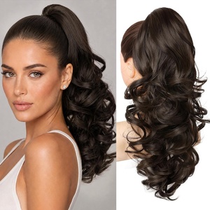 image:imageREECHO Ponytail Extension 24 Claw Clip in Long Curly Wavy Ponytail Hair Extension Jaw Clip on Pony Tails Hairpiece for Women  Medium Blonde with HighlightsChocolate Brown