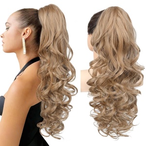 image:imageREECHO Ponytail Extension 24 Claw Clip in Long Curly Wavy Ponytail Hair Extension Jaw Clip on Pony Tails Hairpiece for Women  Medium Blonde with HighlightsDark Blonde