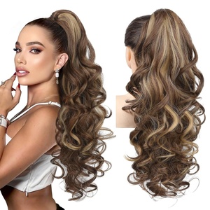 image:imageREECHO Ponytail Extension 24 Claw Clip in Long Curly Wavy Ponytail Hair Extension Jaw Clip on Pony Tails Hairpiece for Women  Medium Blonde with HighlightsChestnut Brown with Golden Highlights