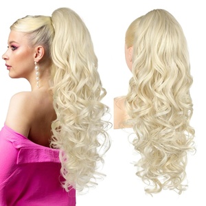 image:imageREECHO Ponytail Extension 24 Claw Clip in Long Curly Wavy Ponytail Hair Extension Jaw Clip on Pony Tails Hairpiece for Women  Medium Blonde with HighlightsLight Blonde