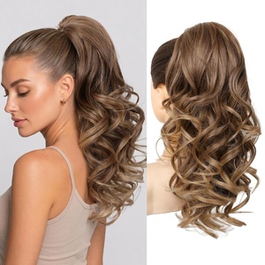 image:imageREECHO Ponytail Extension 24 Claw Clip in Long Curly Wavy Ponytail Hair Extension Jaw Clip on Pony Tails Hairpiece for Women  Medium Blonde with HighlightsDark Ash Blonde with Golden Ends