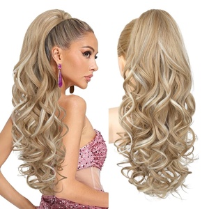 image:imageREECHO Ponytail Extension 24 Claw Clip in Long Curly Wavy Ponytail Hair Extension Jaw Clip on Pony Tails Hairpiece for Women  Medium Blonde with HighlightsHoney Blonde with Highlights