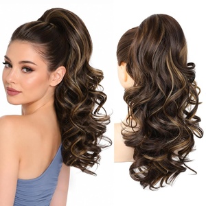 image:imageREECHO Ponytail Extension 24 Claw Clip in Long Curly Wavy Ponytail Hair Extension Jaw Clip on Pony Tails Hairpiece for Women  Medium Blonde with HighlightsDark Brown with Highlights