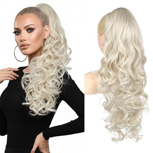 image:imageREECHO Ponytail Extension 24 Claw Clip in Long Curly Wavy Ponytail Hair Extension Jaw Clip on Pony Tails Hairpiece for Women  Medium Blonde with HighlightsWhite Blonde
