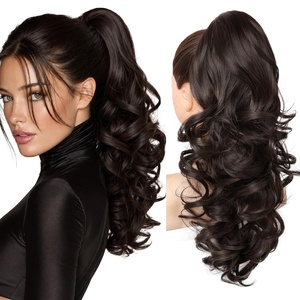image:imageREECHO Ponytail Extension 24 Claw Clip in Long Curly Wavy Ponytail Hair Extension Jaw Clip on Pony Tails Hairpiece for Women  Medium Blonde with HighlightsDark Chocolate Brown