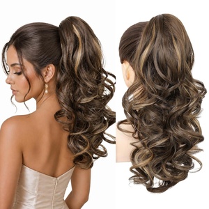 image:imageREECHO Ponytail Extension 24 Claw Clip in Long Curly Wavy Ponytail Hair Extension Jaw Clip on Pony Tails Hairpiece for Women  Medium Blonde with HighlightsChocolate Brown with Highlights