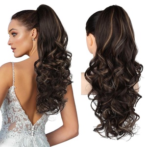 image:imageREECHO Ponytail Extension 24 Claw Clip in Long Curly Wavy Ponytail Hair Extension Jaw Clip on Pony Tails Hairpiece for Women  Medium Blonde with HighlightsDark Chocolate Brown with Highlights