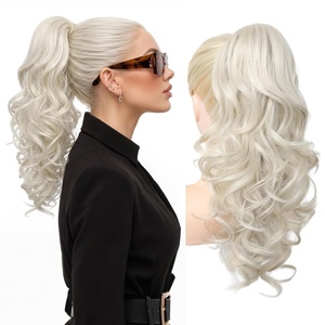 image:imageREECHO Ponytail Extension 24 Claw Clip in Long Curly Wavy Ponytail Hair Extension Jaw Clip on Pony Tails Hairpiece for Women  Medium Blonde with HighlightsPlatinum Blonde