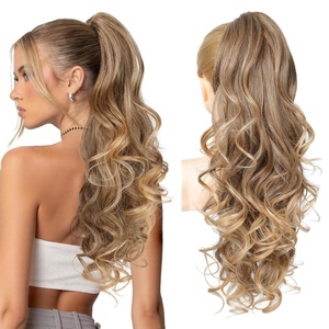 image:imageREECHO Ponytail Extension 24 Claw Clip in Long Curly Wavy Ponytail Hair Extension Jaw Clip on Pony Tails Hairpiece for Women  Medium Blonde with HighlightsDark Brown to Blonde
