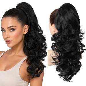 image:imageREECHO Ponytail Extension 24 Claw Clip in Long Curly Wavy Ponytail Hair Extension Jaw Clip on Pony Tails Hairpiece for Women  Medium Blonde with HighlightsNatural Black